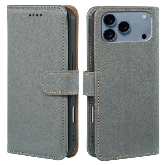 For iPhone 17 Pro Max Case RFID Blocking Wallet Litchi Texture Leather Phone Cover Magnetic Clasp - Grey