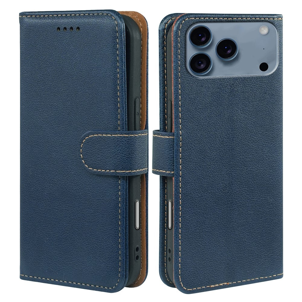 For iPhone 17 Pro Max Case RFID Blocking Wallet Litchi Texture Leather Phone Cover Magnetic Clasp - Blue