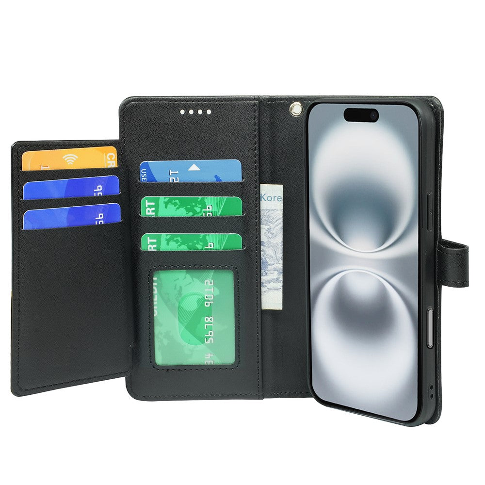 For iPhone 17 Pro Max Case with 9 Card Slots PU Leather Stand Phone Cover - Black