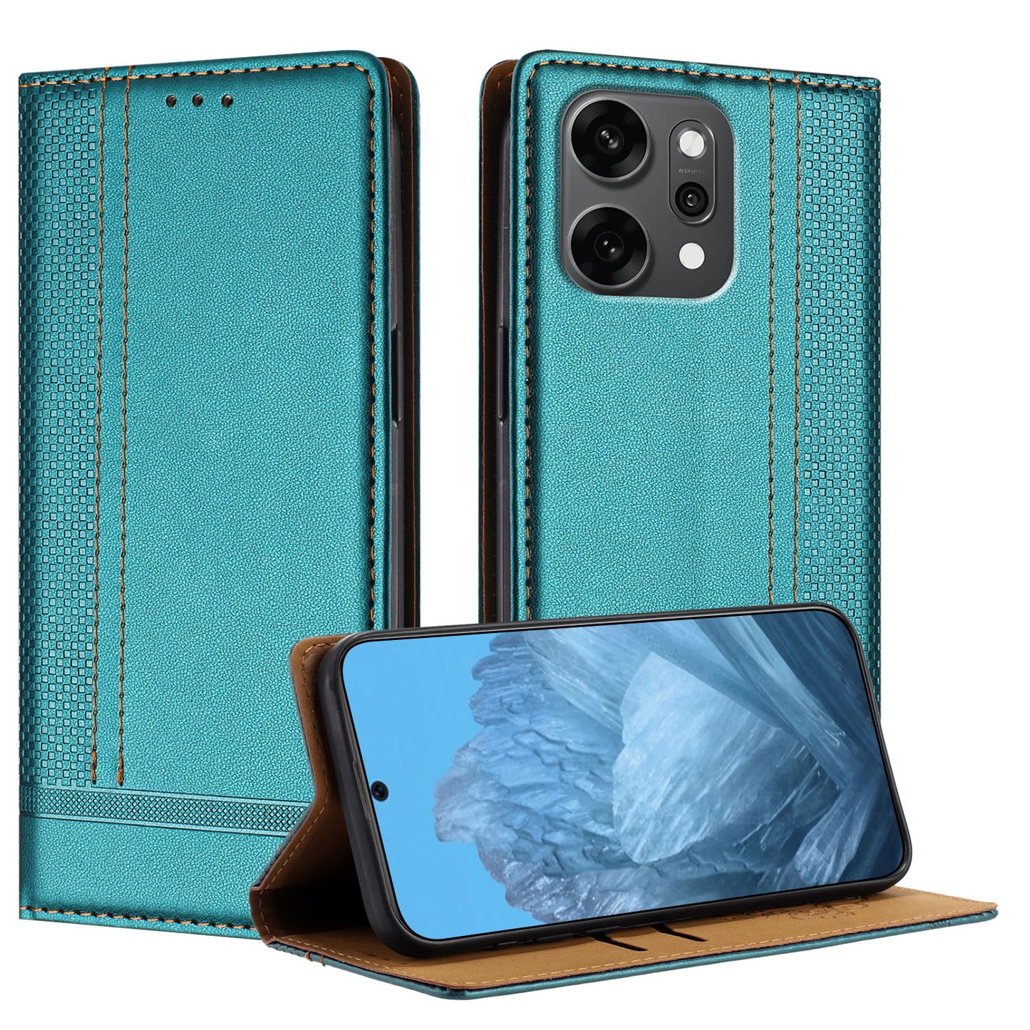 For Oppo Reno14 Pro 5G (China) / Oppo Reno14 Pro 5G (Global) Case L-Shaped Grid Pattern Leather Stand Phone Cover with Card Slots - Green