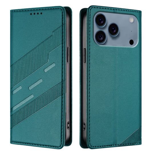 For iPhone 17 Pro Max Phone Cases Punk Style Imprinted Wallet Stand Leather Cover - Dark Green