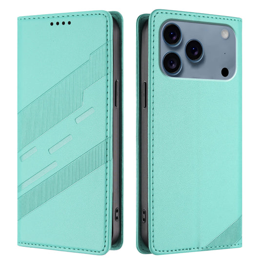 For iPhone 17 Pro Max Phone Cases Punk Style Imprinted Wallet Stand Leather Cover - Mint Green