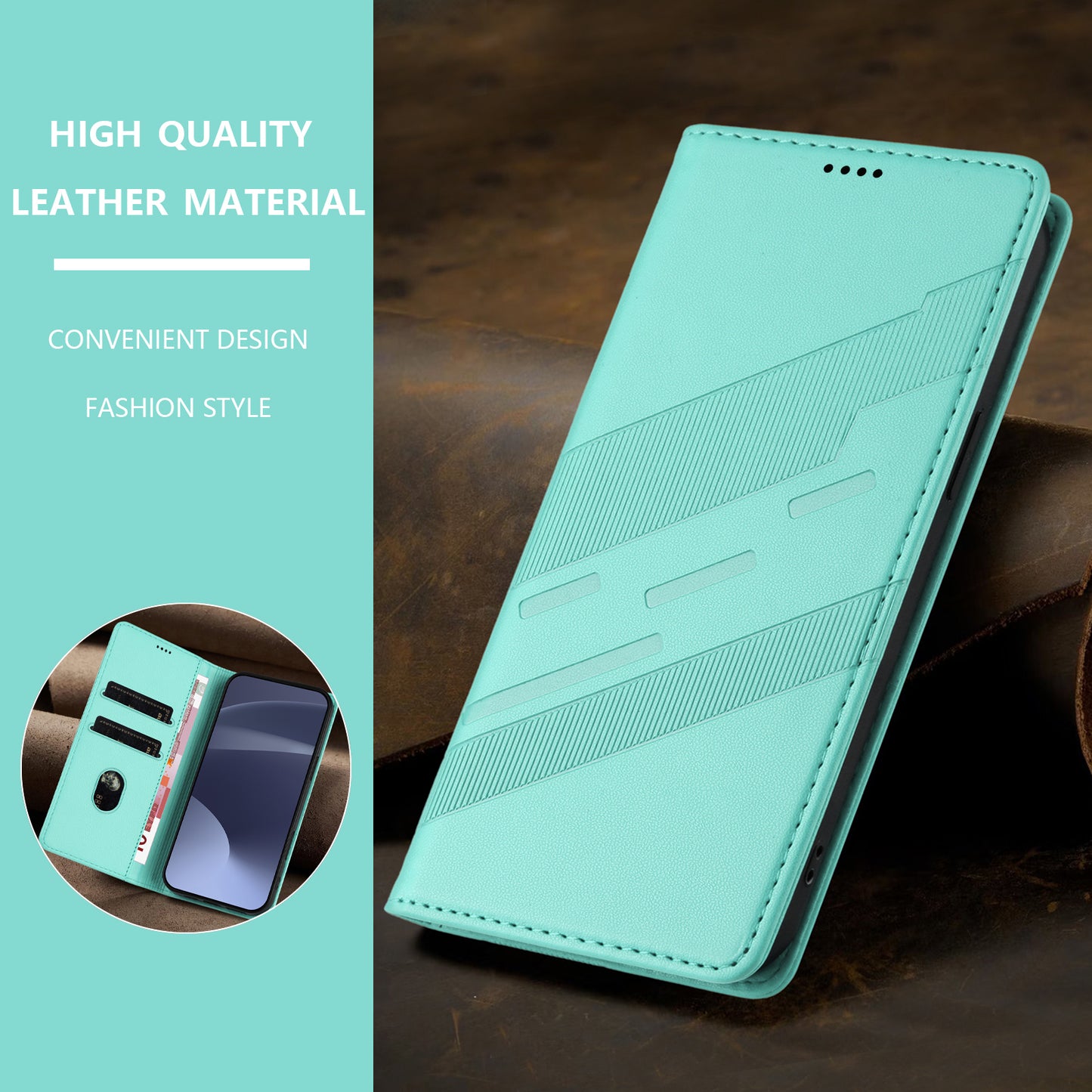 For iPhone 17 Pro Max Phone Cases Punk Style Imprinted Wallet Stand Leather Cover - Mint Green