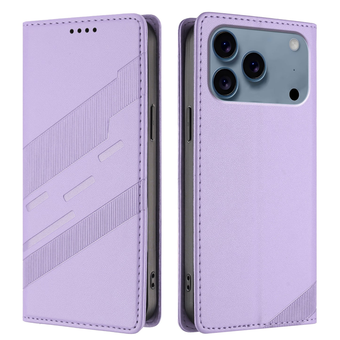 For iPhone 17 Pro Max Phone Cases Punk Style Imprinted Wallet Stand Leather Cover - Light Purple