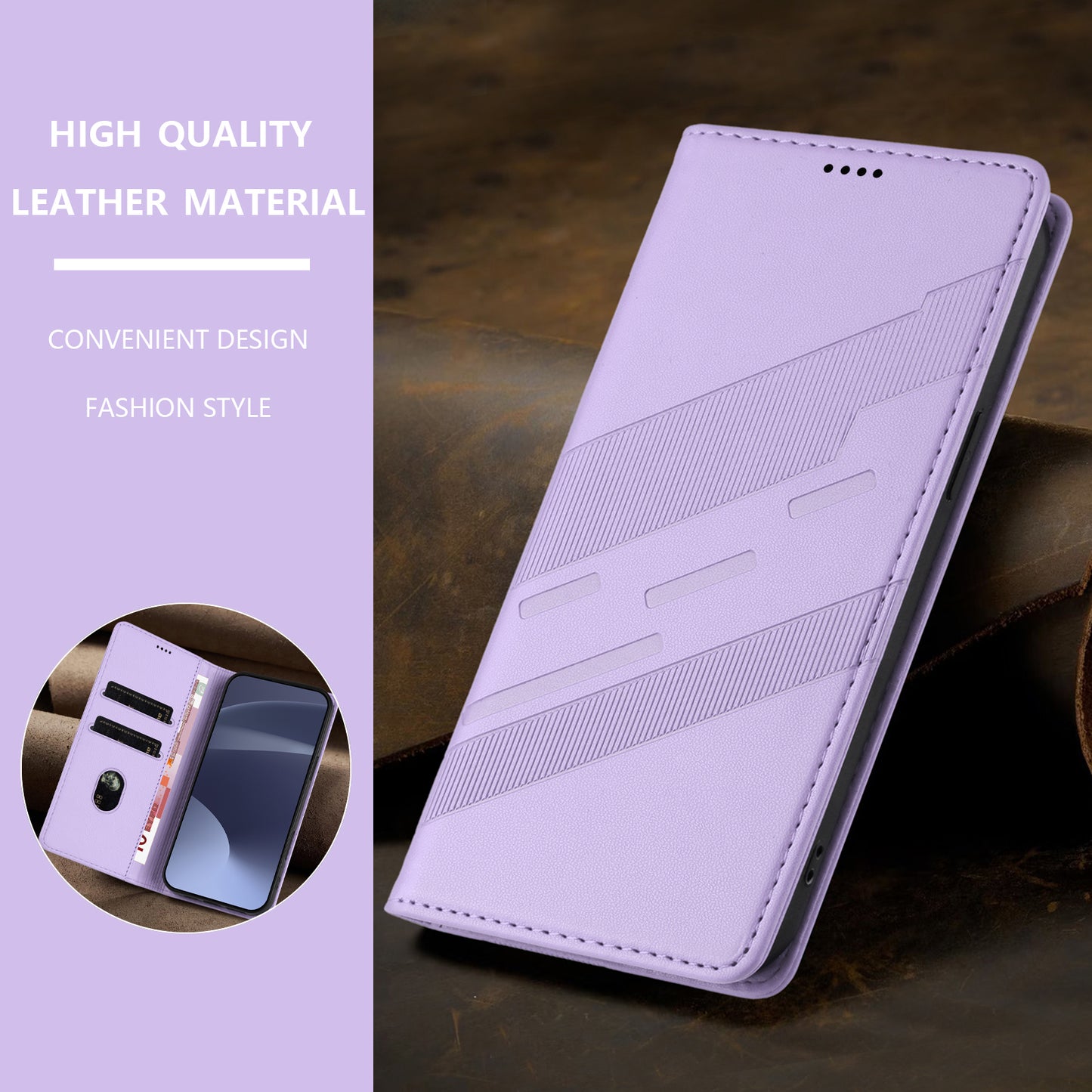 For iPhone 17 Pro Max Phone Cases Punk Style Imprinted Wallet Stand Leather Cover - Light Purple