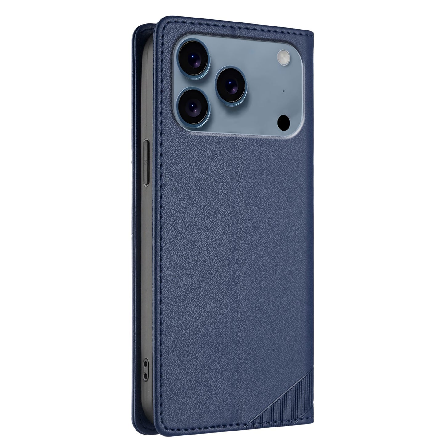 For iPhone 17 Pro Max Phone Cases Punk Style Imprinted Wallet Stand Leather Cover - Dark Blue