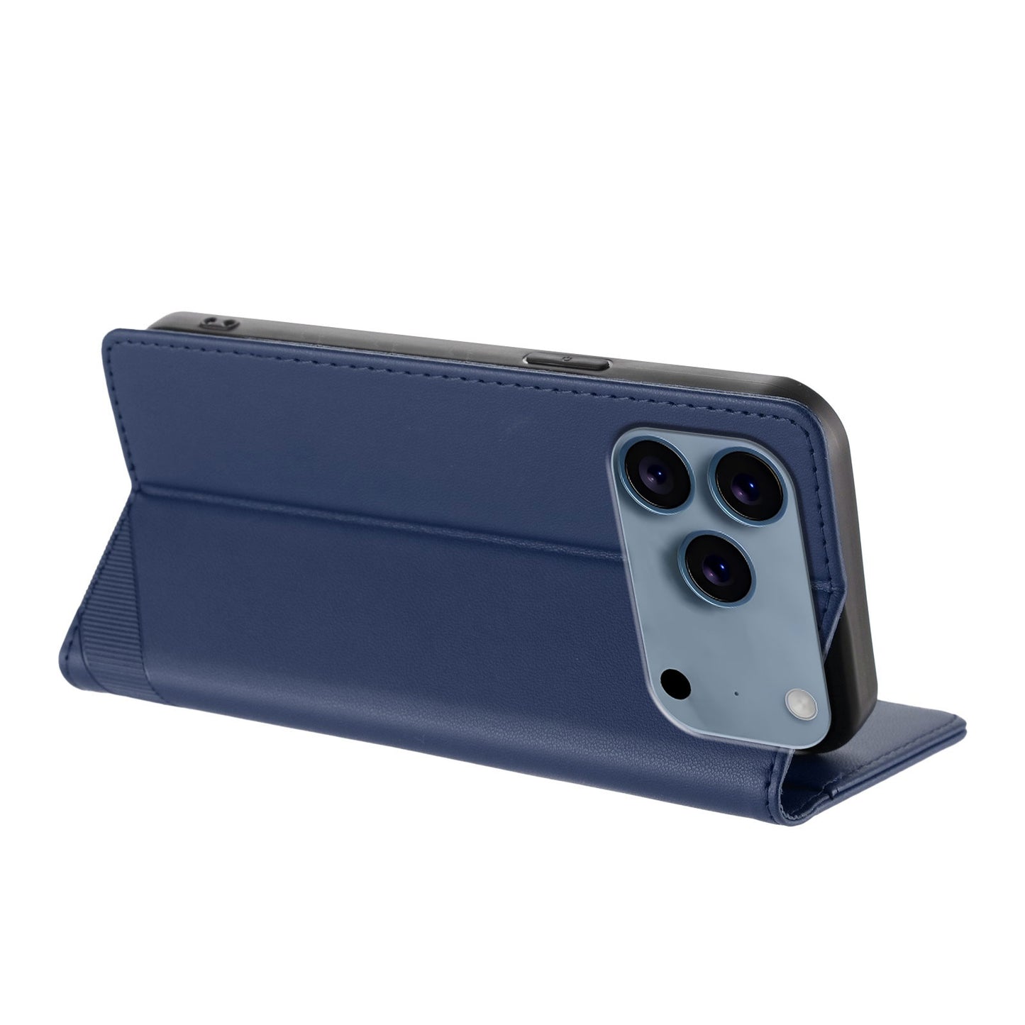 For iPhone 17 Pro Max Phone Cases Punk Style Imprinted Wallet Stand Leather Cover - Dark Blue