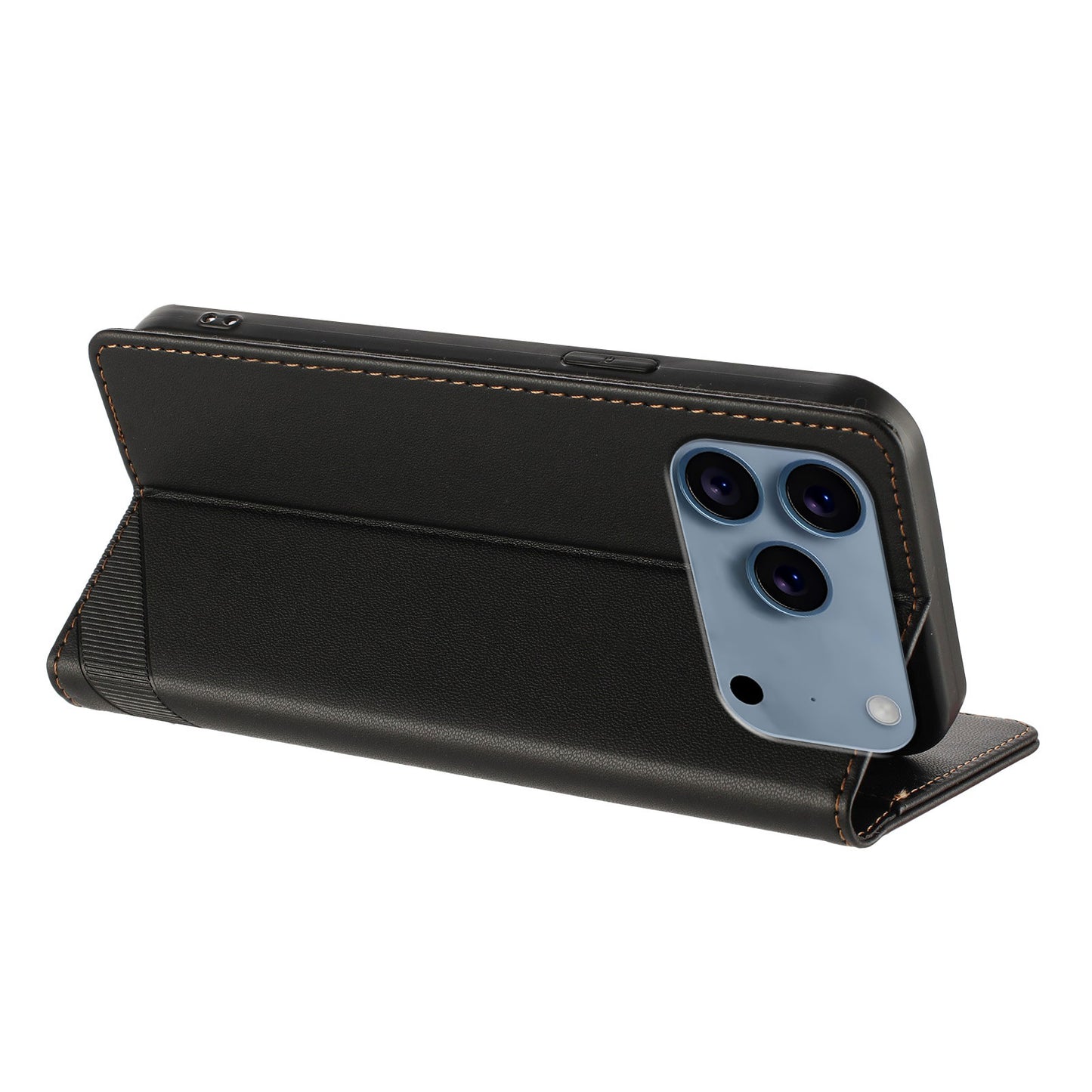 For iPhone 17 Pro Max Phone Cases Punk Style Imprinted Wallet Stand Leather Cover - Black