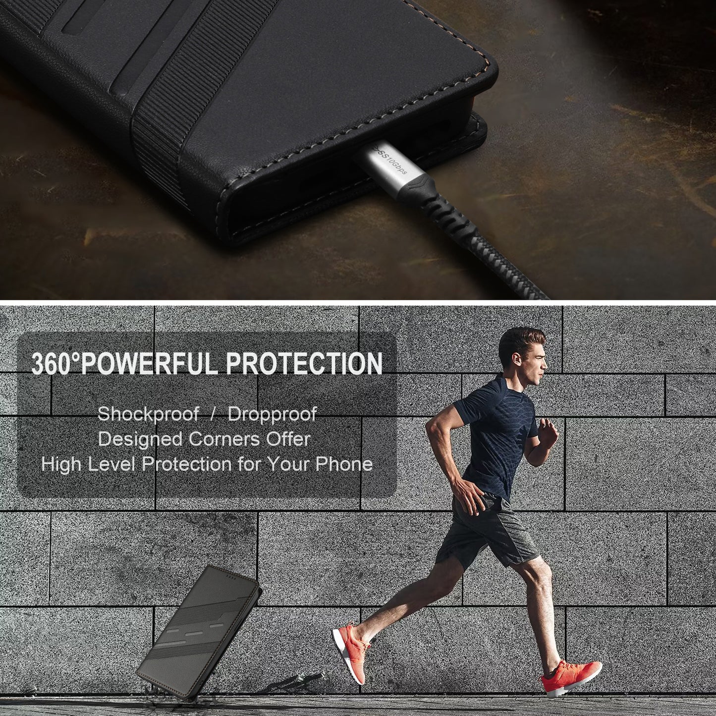 For iPhone 17 Pro Max Phone Cases Punk Style Imprinted Wallet Stand Leather Cover - Black