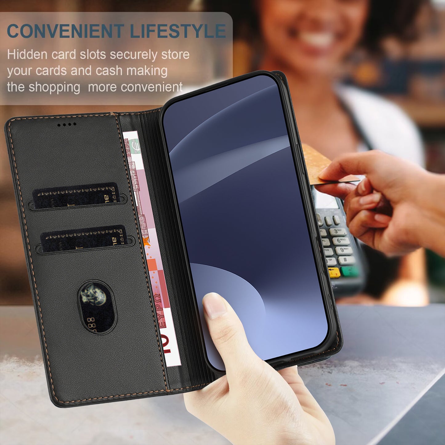 For iPhone 17 Pro Max Phone Cases Punk Style Imprinted Wallet Stand Leather Cover - Black