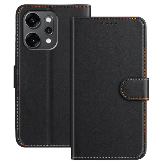 For Oppo Reno14 Pro 5G (China) / Oppo Reno14 Pro 5G (Global) Leather Case Wallet Stand Solid Color Anti Drop Phone Cover - Black