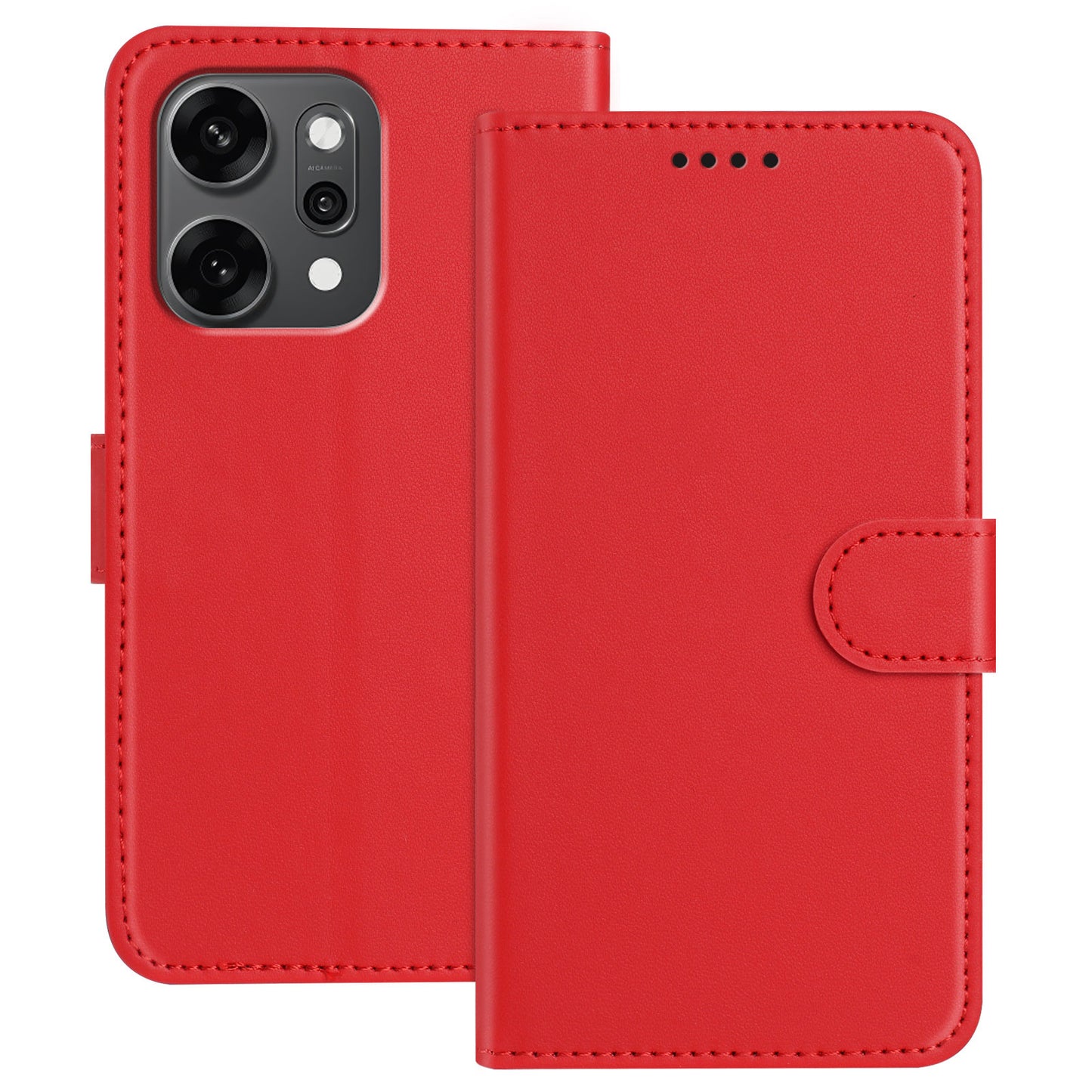For Oppo Reno14 Pro 5G (China) / Oppo Reno14 Pro 5G (Global) Leather Case Wallet Stand Solid Color Anti Drop Phone Cover - Red
