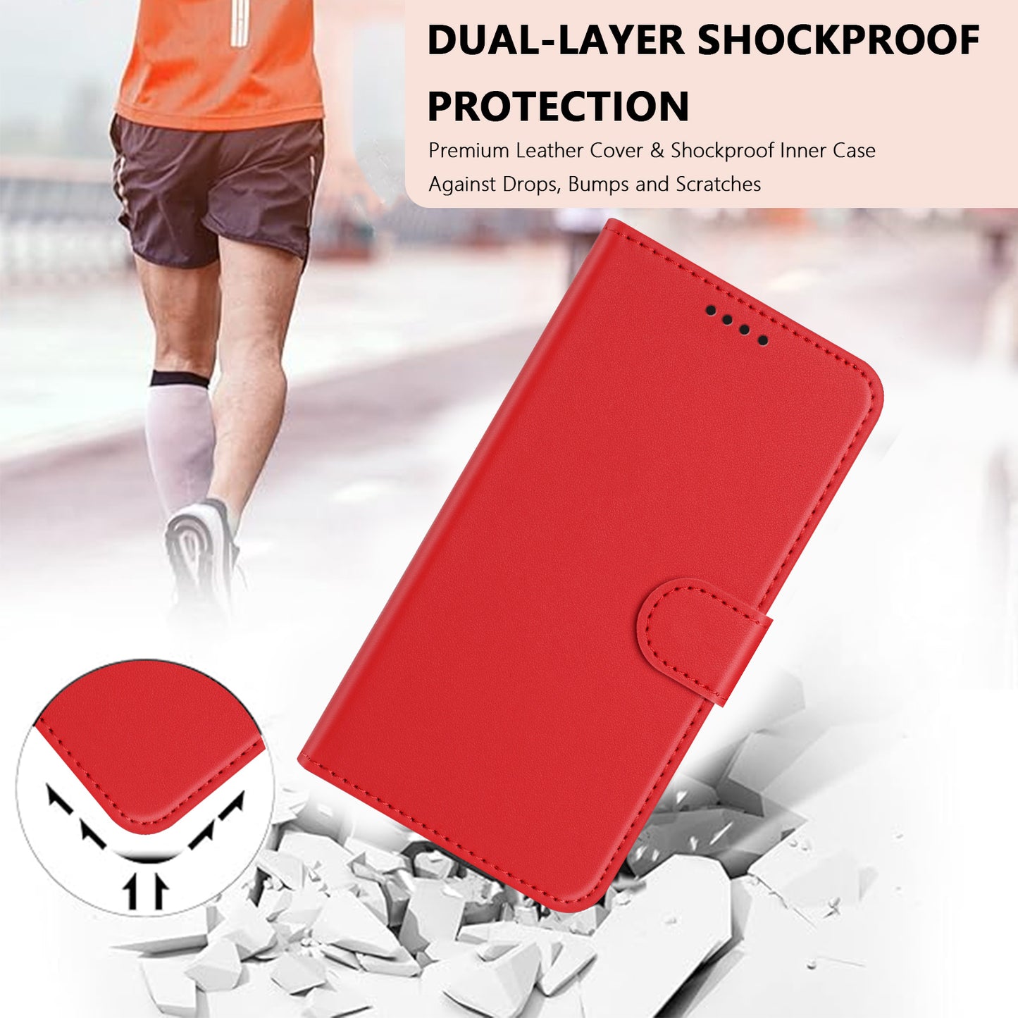 For Oppo Reno14 Pro 5G (China) / Oppo Reno14 Pro 5G (Global) Leather Case Wallet Stand Solid Color Anti Drop Phone Cover - Red