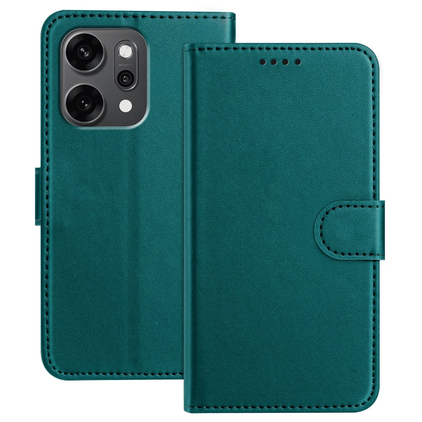 For Oppo Reno14 Pro 5G (China) / Oppo Reno14 Pro 5G (Global) Leather Case Wallet Stand Solid Color Anti Drop Phone Cover - Green