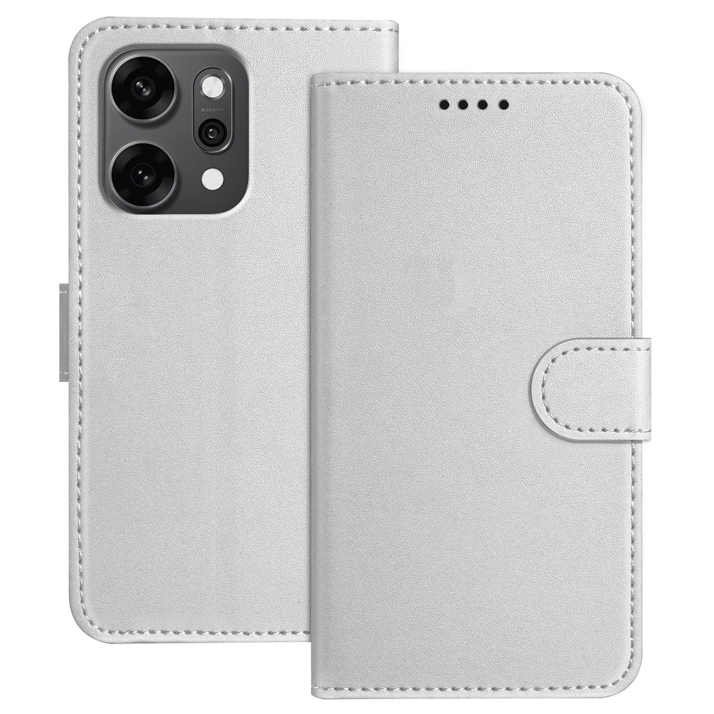 For Oppo Reno14 Pro 5G (China) / Oppo Reno14 Pro 5G (Global) Leather Case Wallet Stand Solid Color Anti Drop Phone Cover - Silver