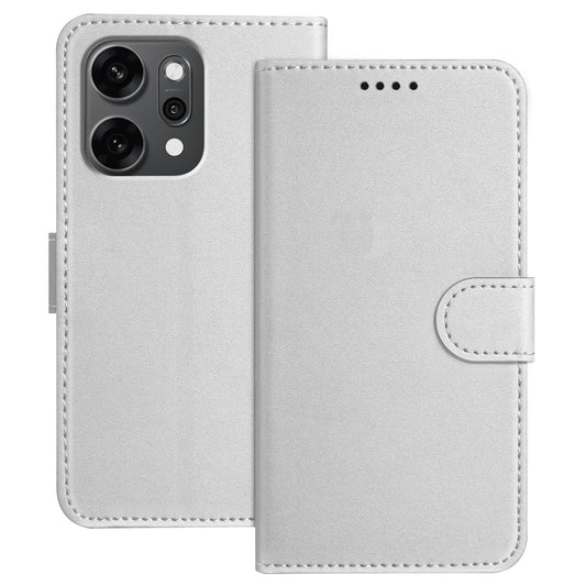 For Oppo Reno14 Pro 5G (China) / Oppo Reno14 Pro 5G (Global) Leather Case Wallet Stand Solid Color Anti Drop Phone Cover - Silver