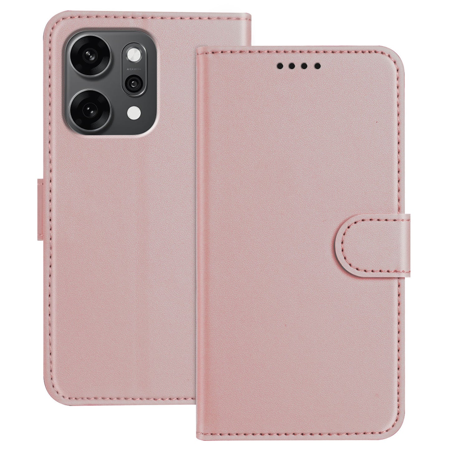 For Oppo Reno14 Pro 5G (China) / Oppo Reno14 Pro 5G (Global) Leather Case Wallet Stand Solid Color Anti Drop Phone Cover - Rose Gold
