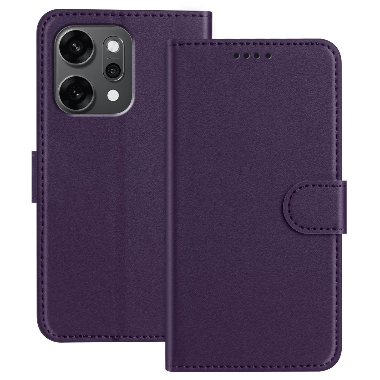 For Oppo Reno14 Pro 5G (China) / Oppo Reno14 Pro 5G (Global) Leather Case Wallet Stand Solid Color Anti Drop Phone Cover - Purple