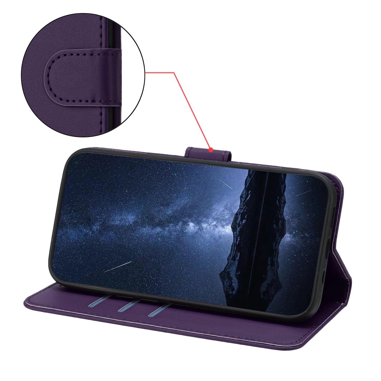For Oppo Reno14 Pro 5G (China) / Oppo Reno14 Pro 5G (Global) Leather Case Wallet Stand Solid Color Anti Drop Phone Cover - Purple