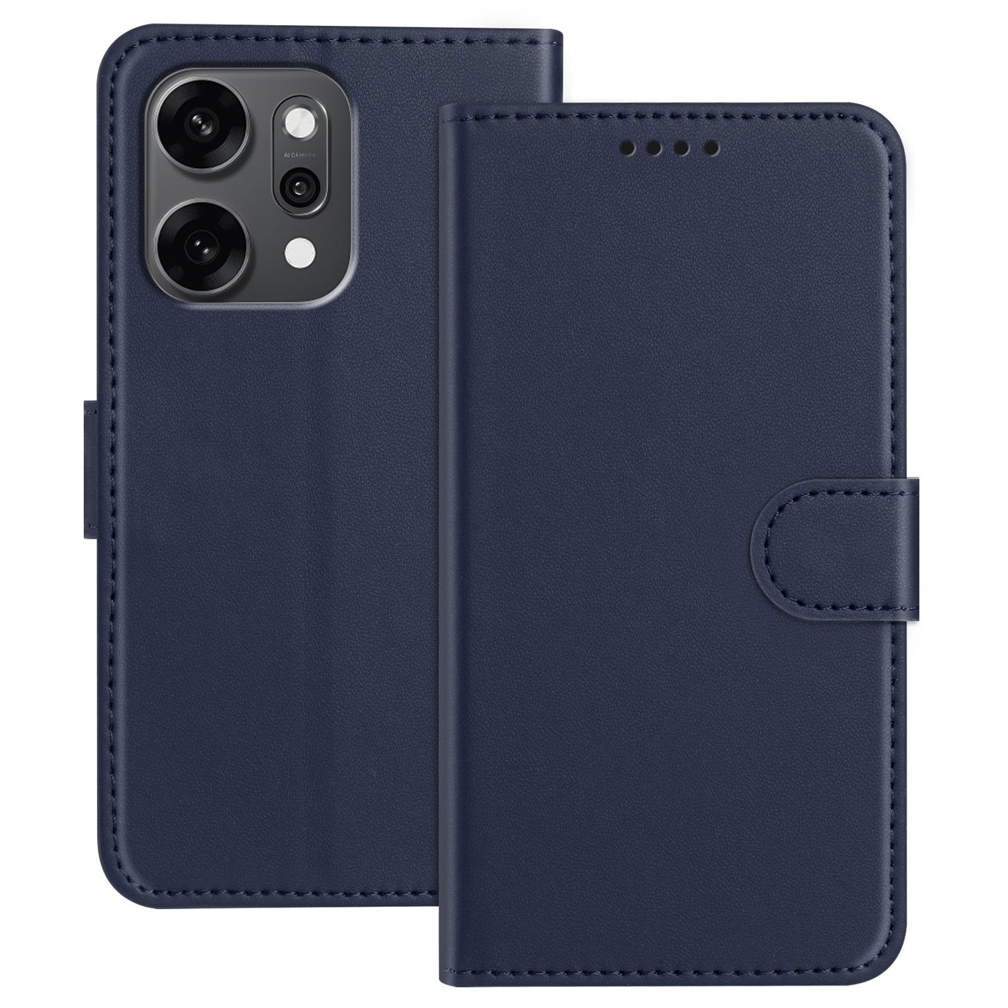 For Oppo Reno14 Pro 5G (China) / Oppo Reno14 Pro 5G (Global) Leather Case Wallet Stand Solid Color Anti Drop Phone Cover - Blue