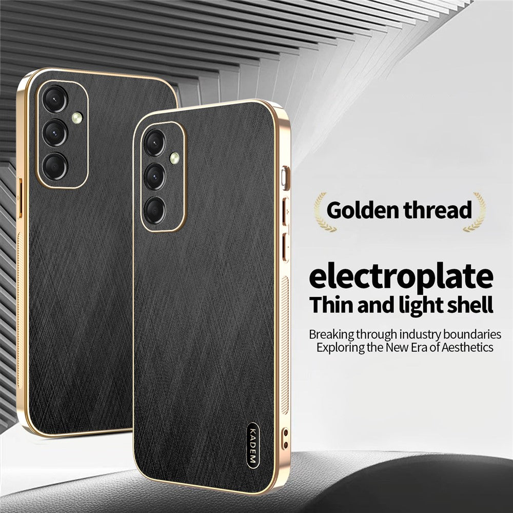 KADEM For Samsung Galaxy A17 5G Case Electroplating Silk Texture PU + TPU Phone Back Cover - Black