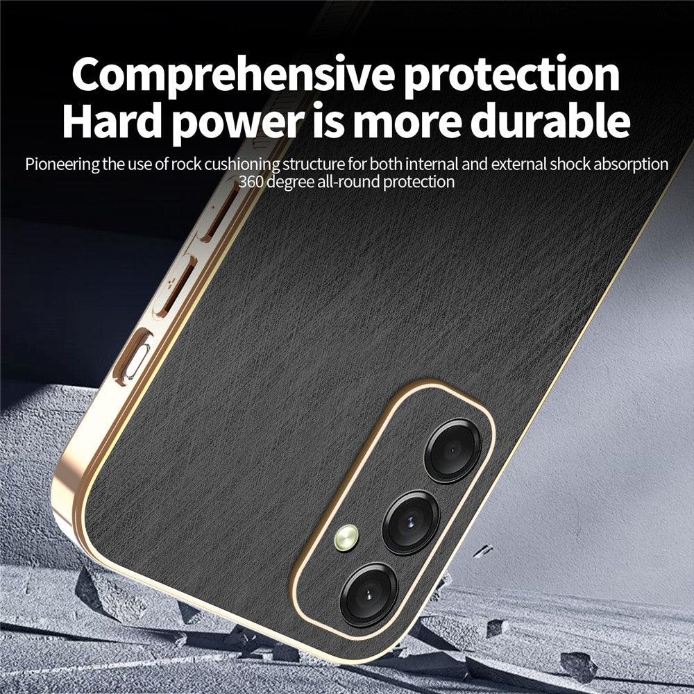 KADEM For Samsung Galaxy A17 5G Case Electroplating Silk Texture PU + TPU Phone Back Cover - Black