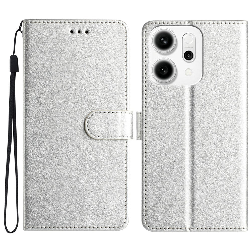 For Oppo Reno14 Pro 5G (Global) Wallet Case Leather Folio Phone Cover Magnetic Clasp - Silver