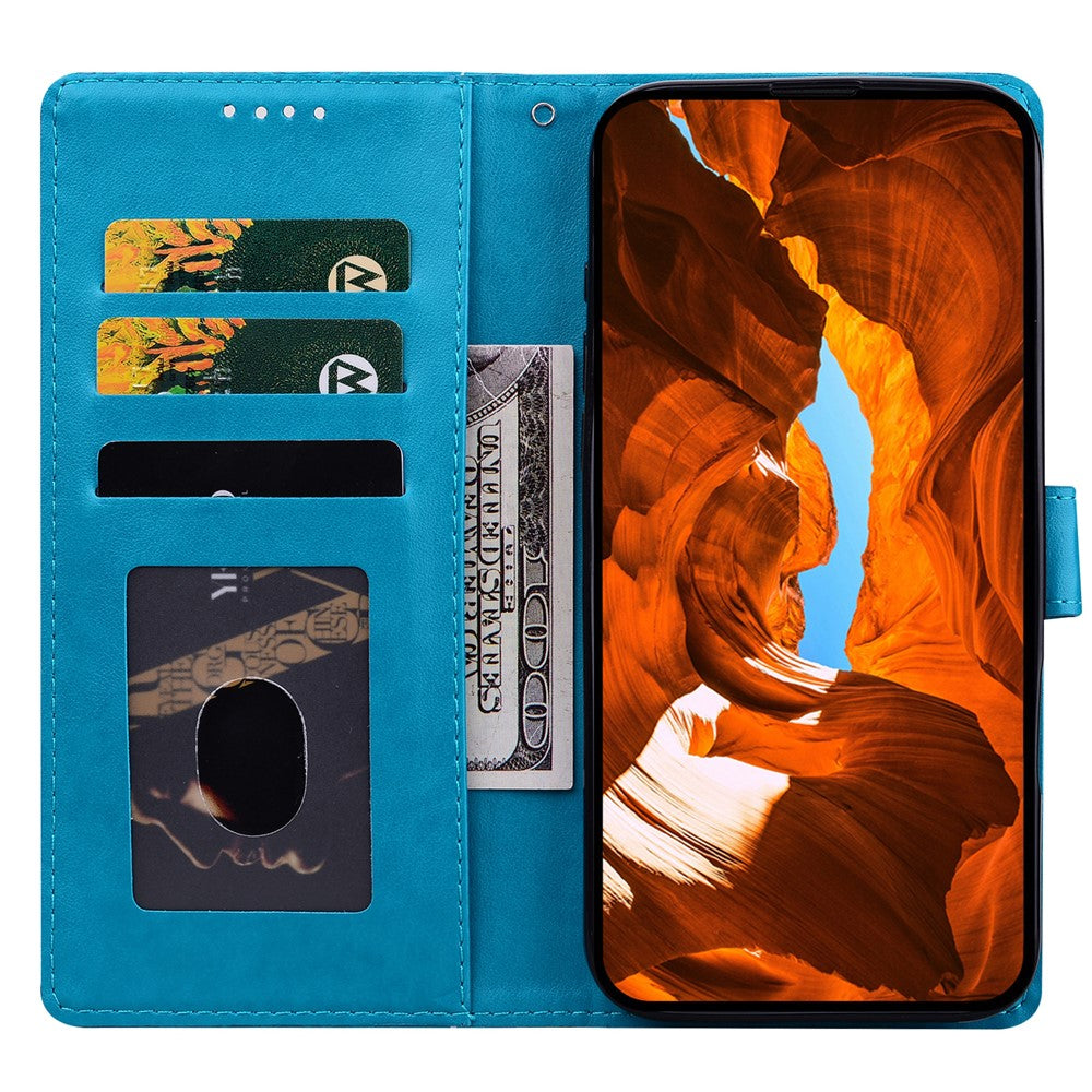 For iPhone 17 Pro Max Leather Case Imprinted Floral Pattern Wallet Stand Flip Phone Cover - Blue