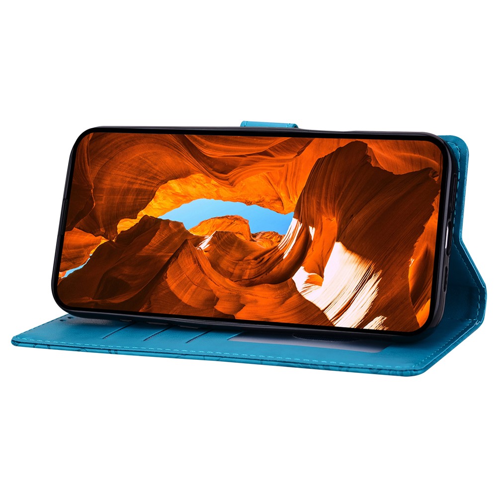 For iPhone 17 Pro Max Leather Case Imprinted Floral Pattern Wallet Stand Flip Phone Cover - Blue