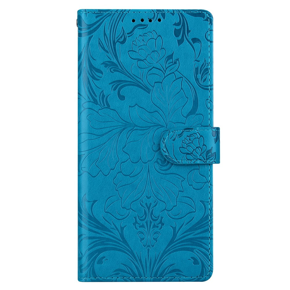 For iPhone 17 Pro Max Leather Case Imprinted Floral Pattern Wallet Stand Flip Phone Cover - Blue