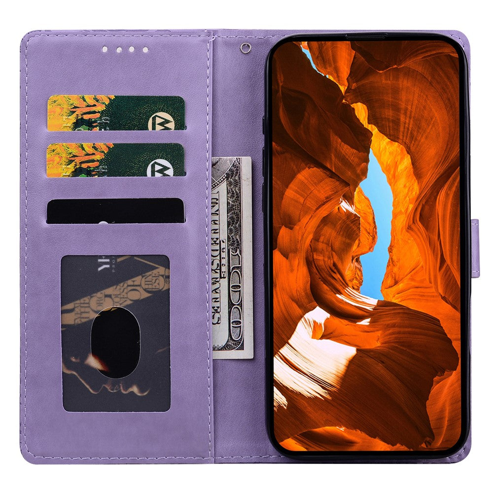For iPhone 17 Pro Max Leather Case Imprinted Floral Pattern Wallet Stand Flip Phone Cover - Purple