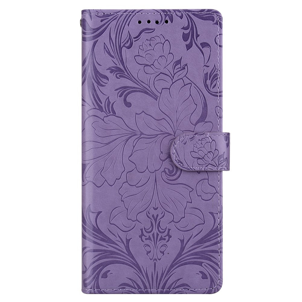 For iPhone 17 Pro Max Leather Case Imprinted Floral Pattern Wallet Stand Flip Phone Cover - Purple