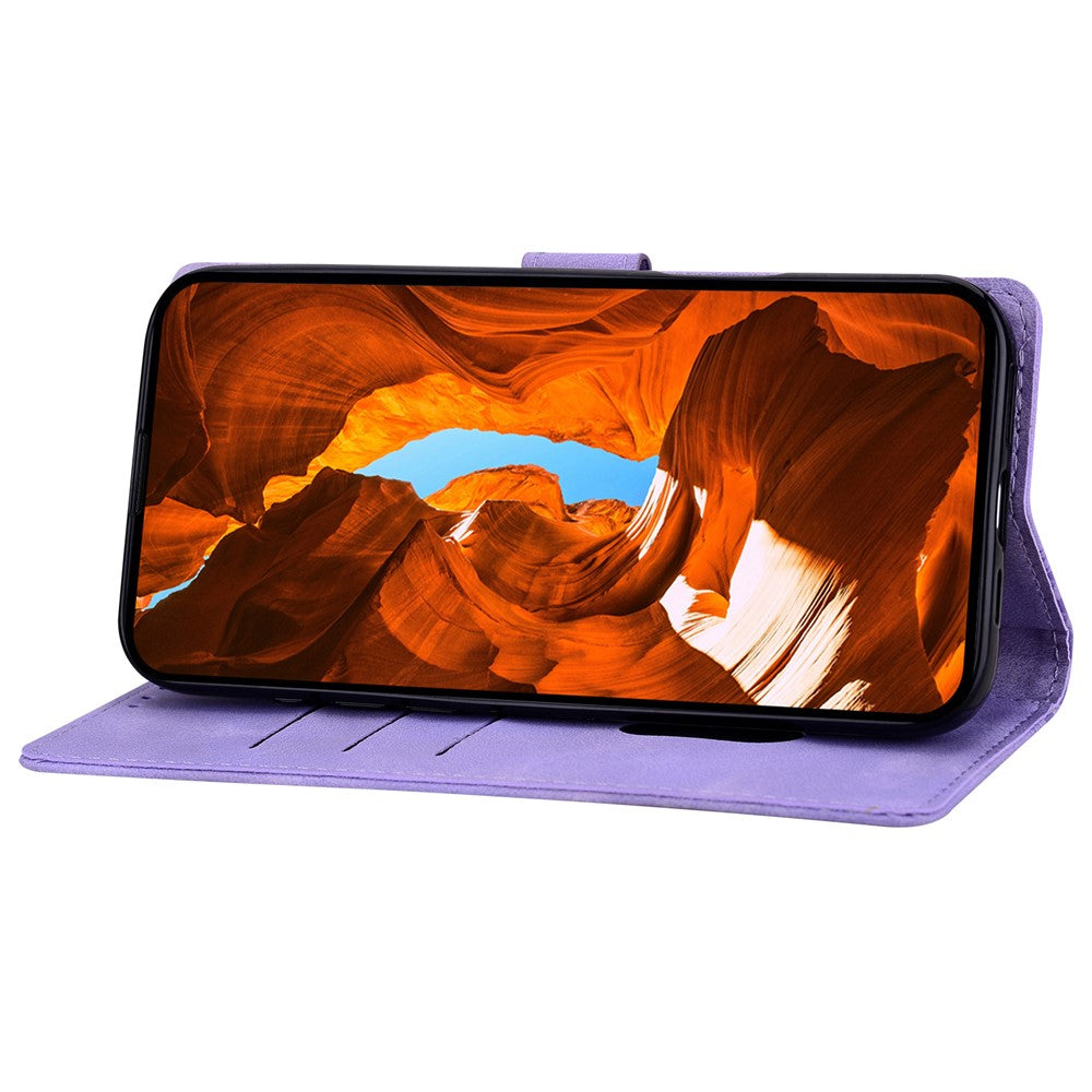 For iPhone 17 Pro Max Leather Case Imprinted Checkered Pattern Wallet Stand Flip Phone Cover - Purple