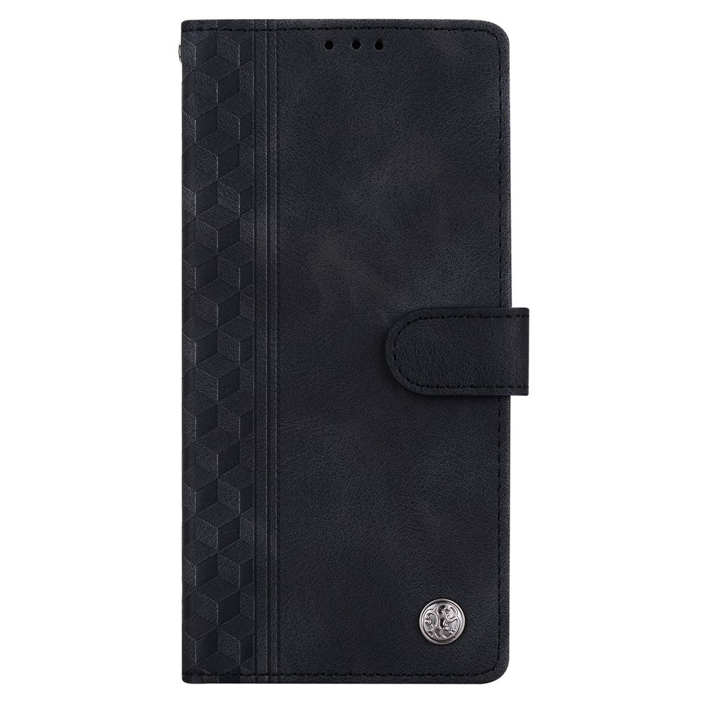 For iPhone 17 Pro Max Leather Case Imprinted Checkered Pattern Wallet Stand Flip Phone Cover - Black