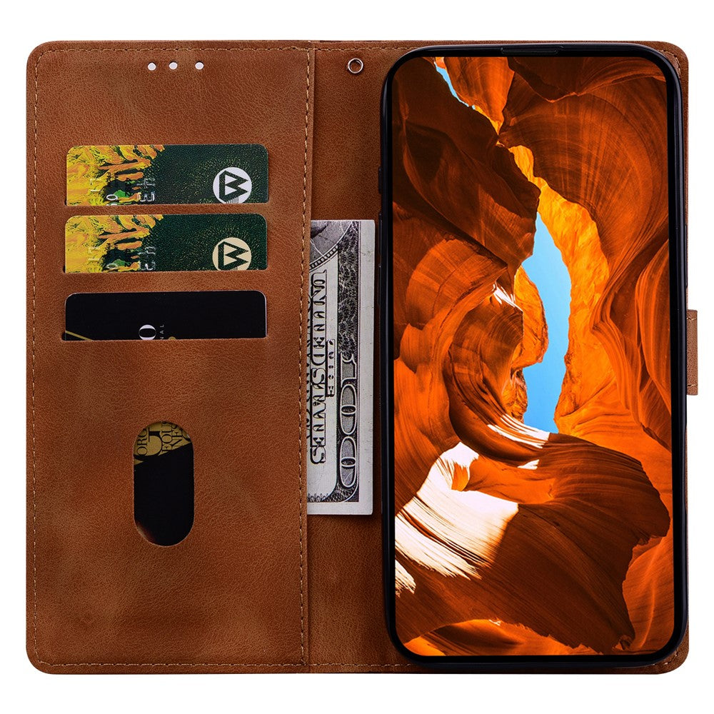 For iPhone 17 Pro Max Leather Case Imprinted Checkered Pattern Wallet Stand Flip Phone Cover - Brown