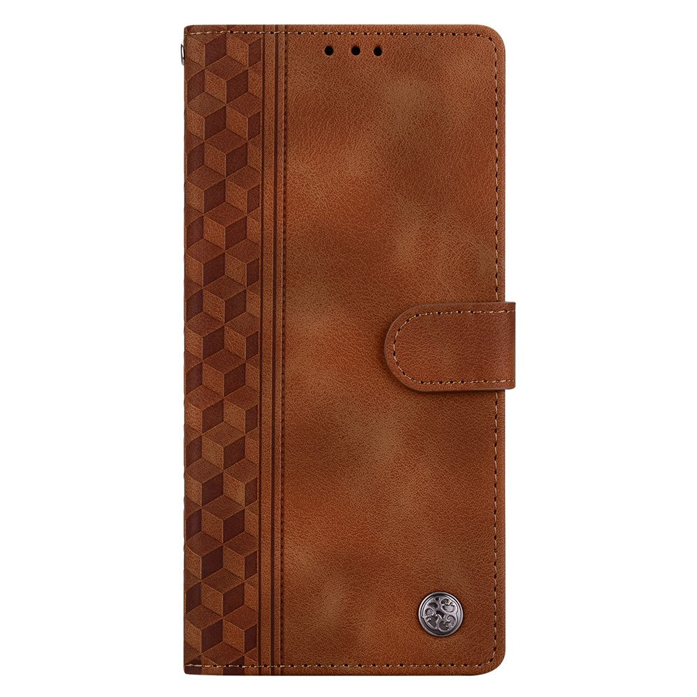 For iPhone 17 Pro Max Leather Case Imprinted Checkered Pattern Wallet Stand Flip Phone Cover - Brown