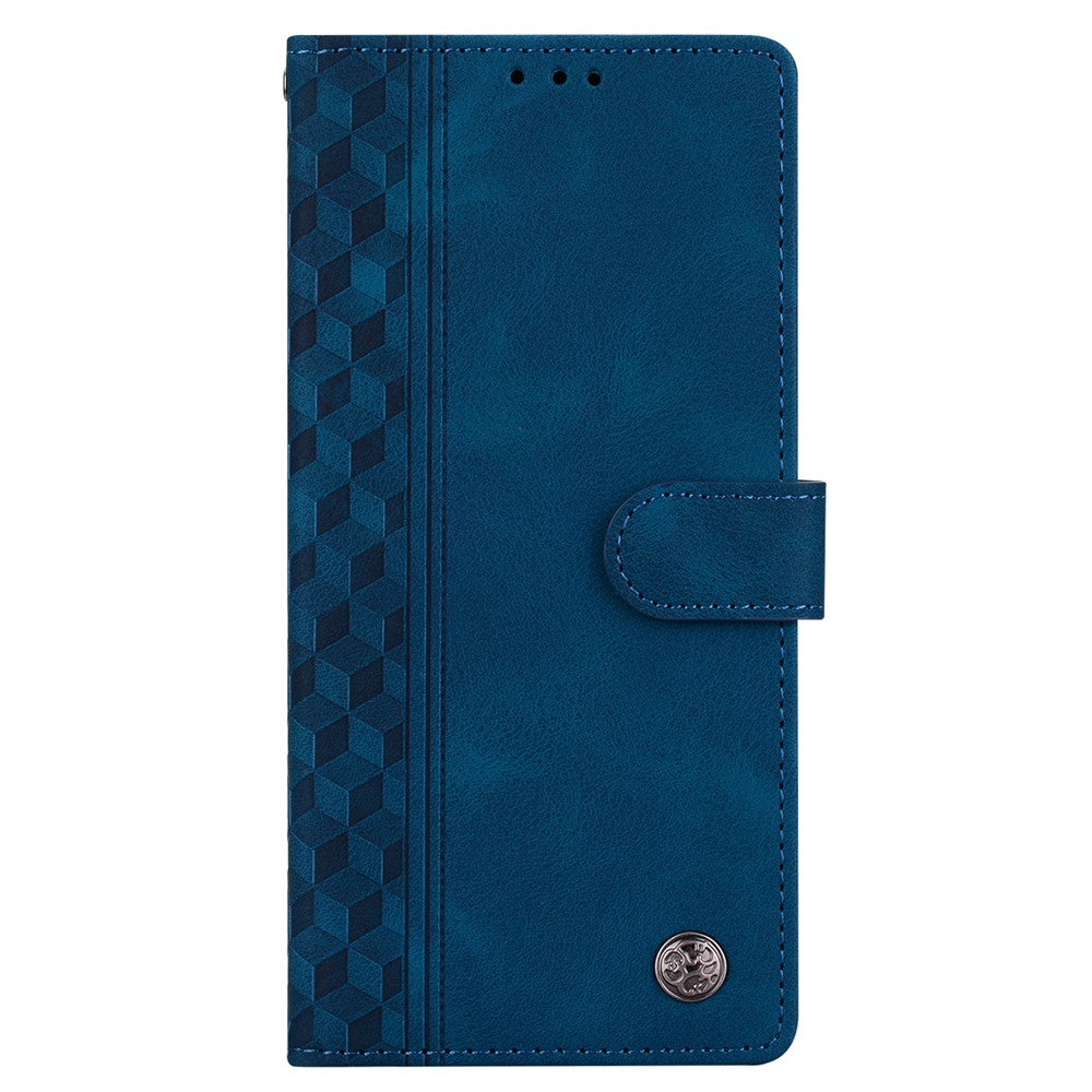 For iPhone 17 Pro Max Leather Case Imprinted Checkered Pattern Wallet Stand Flip Phone Cover - Blue
