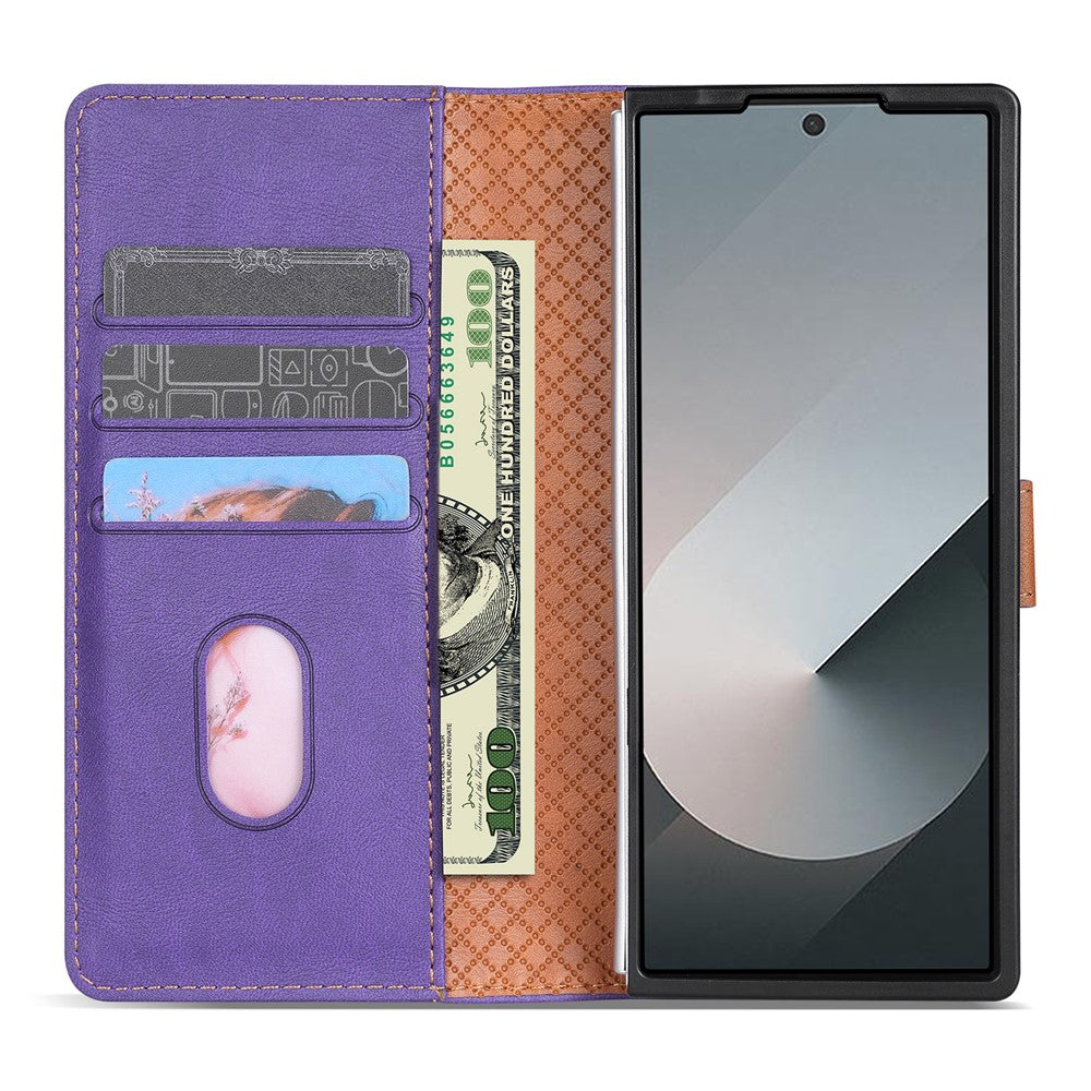 N.BEKUS CSJ-001 For Samsung Galaxy Z Fold7 5G Stand Case PU Leather Wallet Phone Cover - Purple