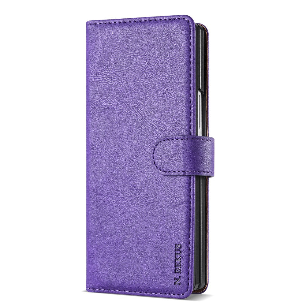 N.BEKUS CSJ-001 For Samsung Galaxy Z Fold7 5G Stand Case PU Leather Wallet Phone Cover - Purple