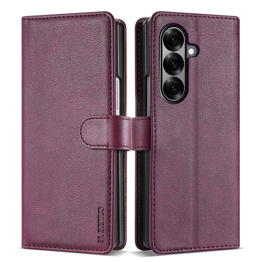 N.BEKUS CSJ-001 For Samsung Galaxy Z Fold7 5G Stand Case PU Leather Wallet Phone Cover - Wine Red