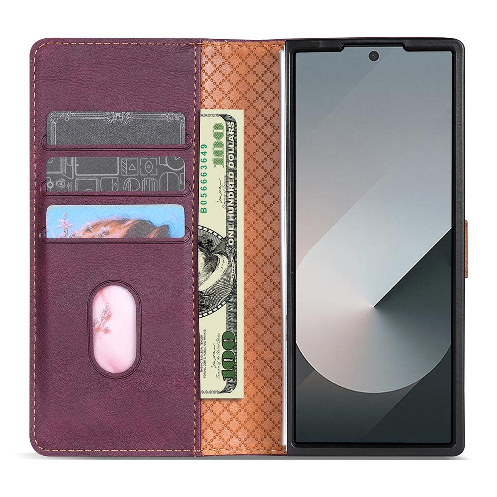N.BEKUS CSJ-001 For Samsung Galaxy Z Fold7 5G Stand Case PU Leather Wallet Phone Cover - Wine Red