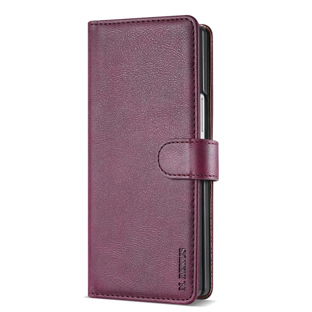 N.BEKUS CSJ-001 For Samsung Galaxy Z Fold7 5G Stand Case PU Leather Wallet Phone Cover - Wine Red