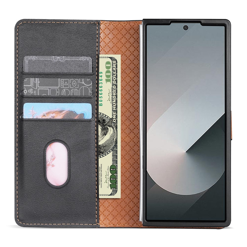 N.BEKUS CSJ-001 For Samsung Galaxy Z Fold7 5G Stand Case PU Leather Wallet Phone Cover - Black