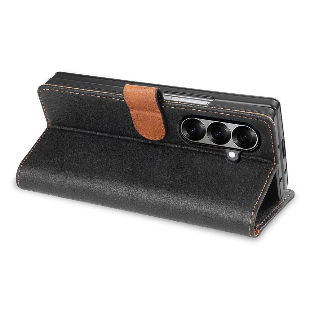 N.BEKUS CSJ-001 For Samsung Galaxy Z Fold7 5G Stand Case PU Leather Wallet Phone Cover - Black