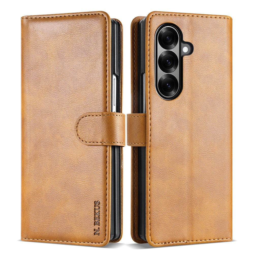 N.BEKUS CSJ-001 For Samsung Galaxy Z Fold7 5G Stand Case PU Leather Wallet Phone Cover - Brown
