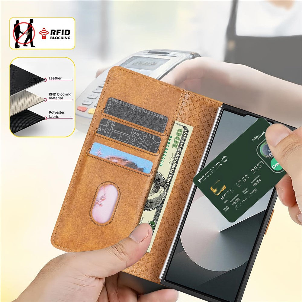 N.BEKUS CSJ-001 For Samsung Galaxy Z Fold7 5G Stand Case PU Leather Wallet Phone Cover - Brown