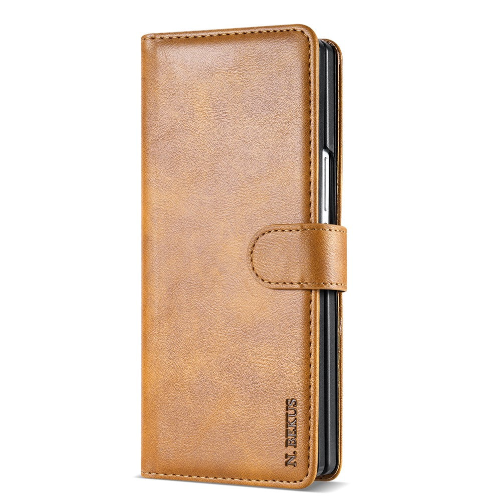 N.BEKUS CSJ-001 For Samsung Galaxy Z Fold7 5G Stand Case PU Leather Wallet Phone Cover - Brown