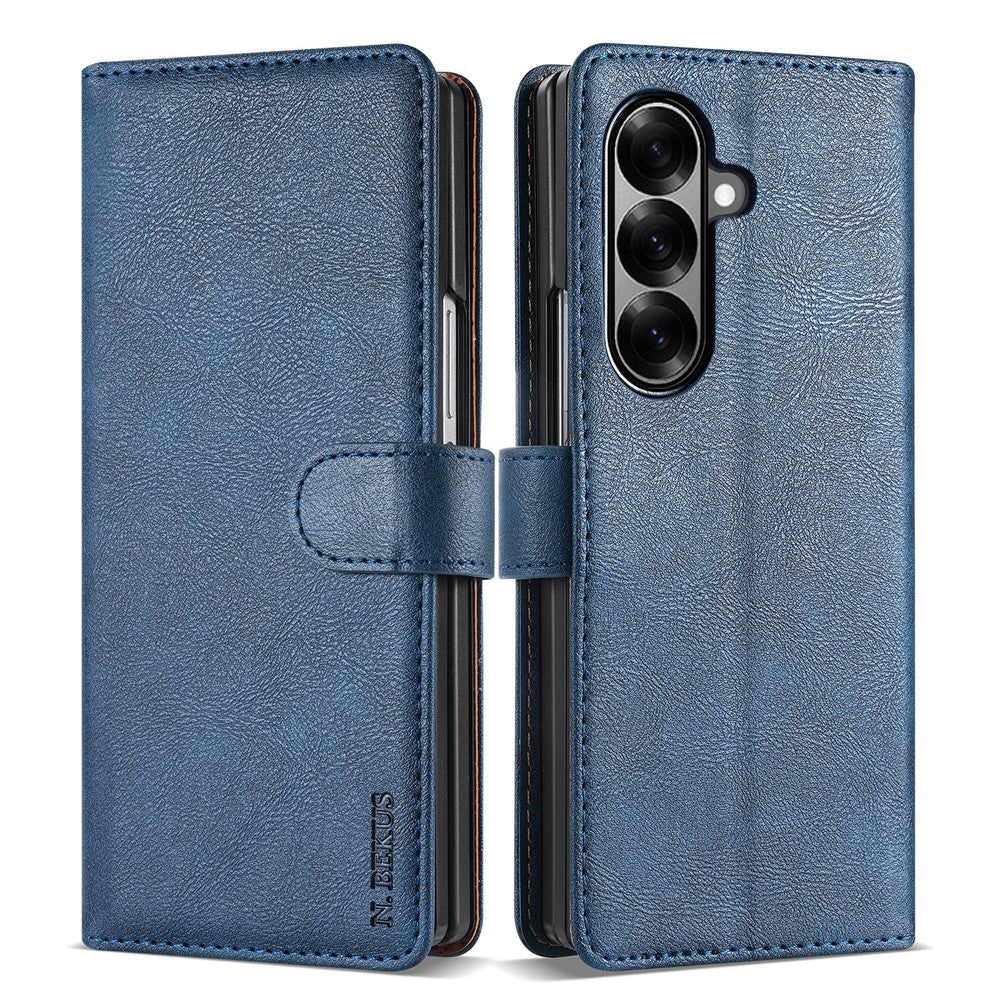 N.BEKUS CSJ-001 For Samsung Galaxy Z Fold7 5G Stand Case PU Leather Wallet Phone Cover - Blue