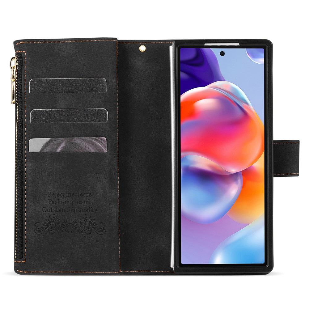 For Samsung Galaxy Z Fold7 5G PU + PC Case Color Splicing Leather Phone Cover with Strap - Black