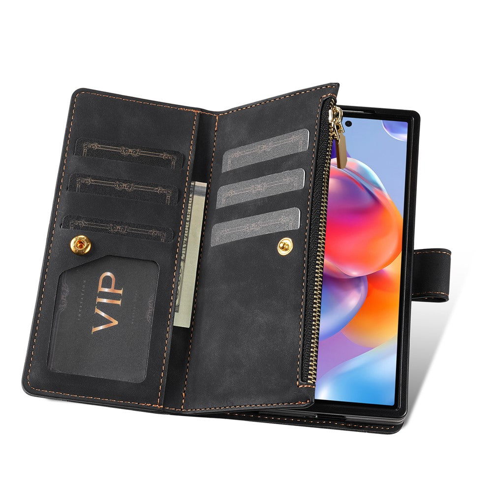 For Samsung Galaxy Z Fold7 5G PU + PC Case Color Splicing Leather Phone Cover with Strap - Black